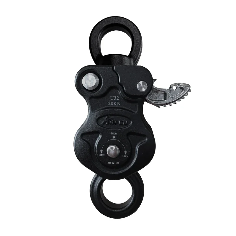 Very high efficiency double pulley with swivel