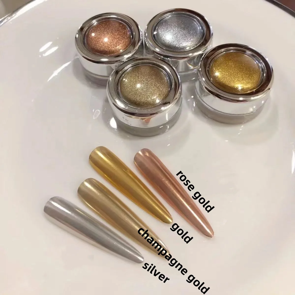 

4pcs/Set Y2K Metallic Gold Silver Sparkling Nail Powder Mirror Chrome Nail Enhancer Chrome Dust Magical Ultra-Bright Nail Art *^