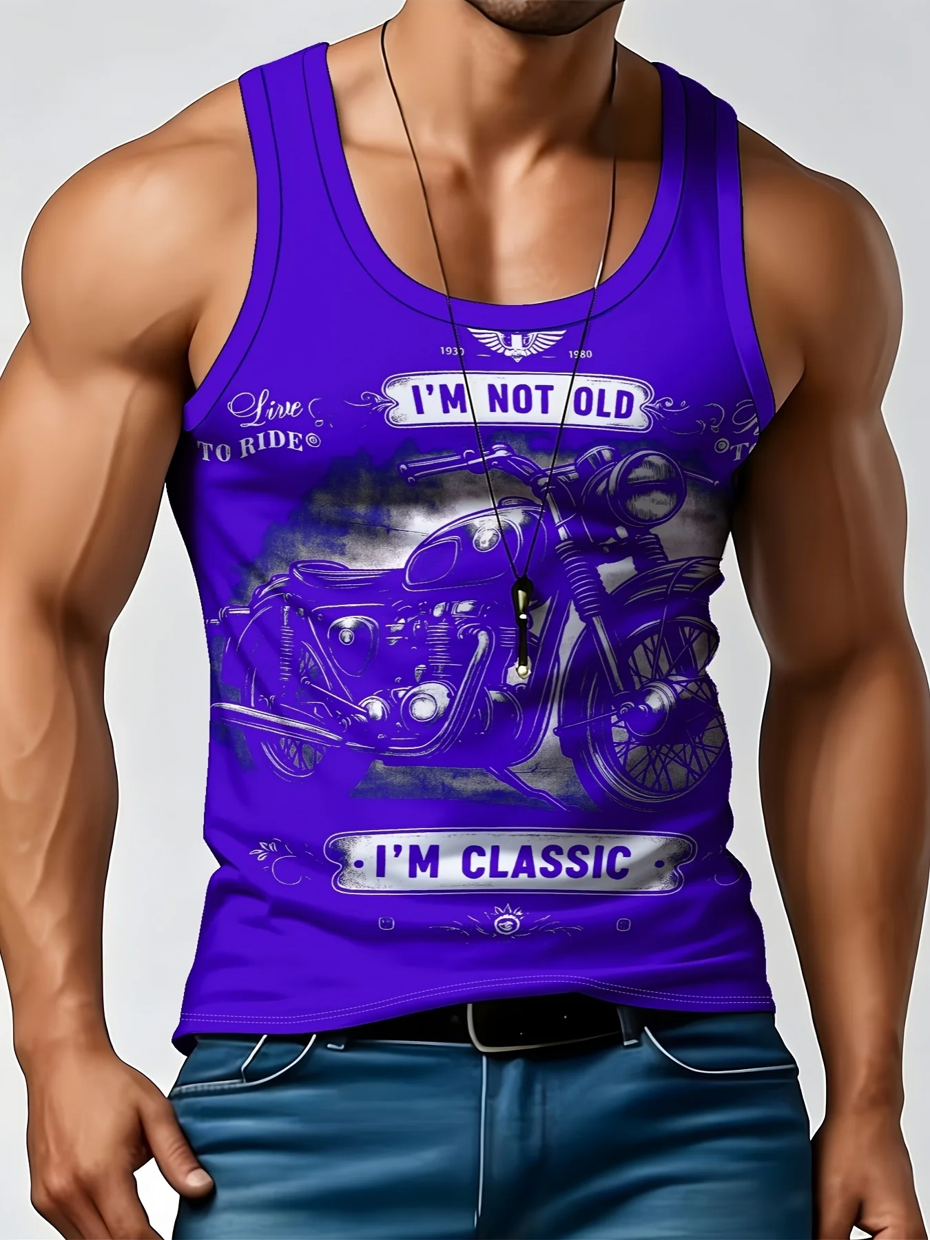 Men's Classic Motorcycle Graphic Tank Sleeveless Muscle Vest Biker Casual Workout Fitness Shirt