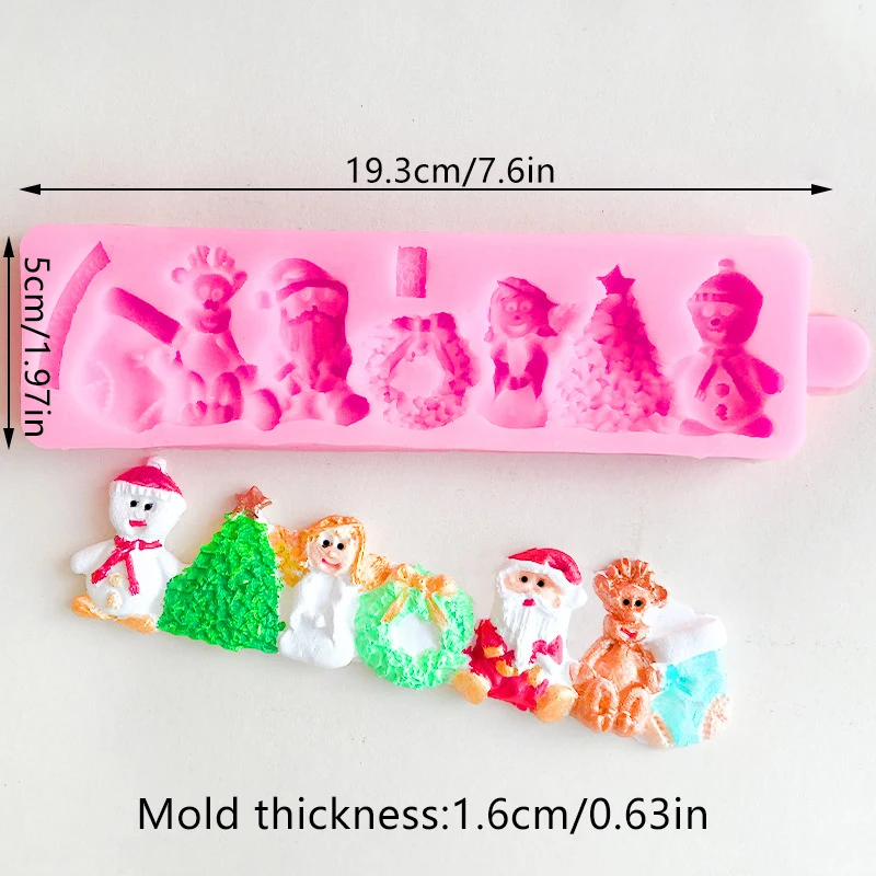 Christmas Series Elk Sleigh Santa Tree Silicone Mold Fondant Cake Chocolate Dessert Paper Cup Top Decoration Kitchen Baking Tool