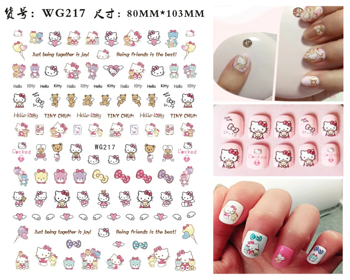 1 paquete 3D Sanrio Anime Hello Kitty Nail Art pegatinas Kawaii dibujos animados Kuromi Melody canela perro Pacha perro decoración de uñas pegatinas