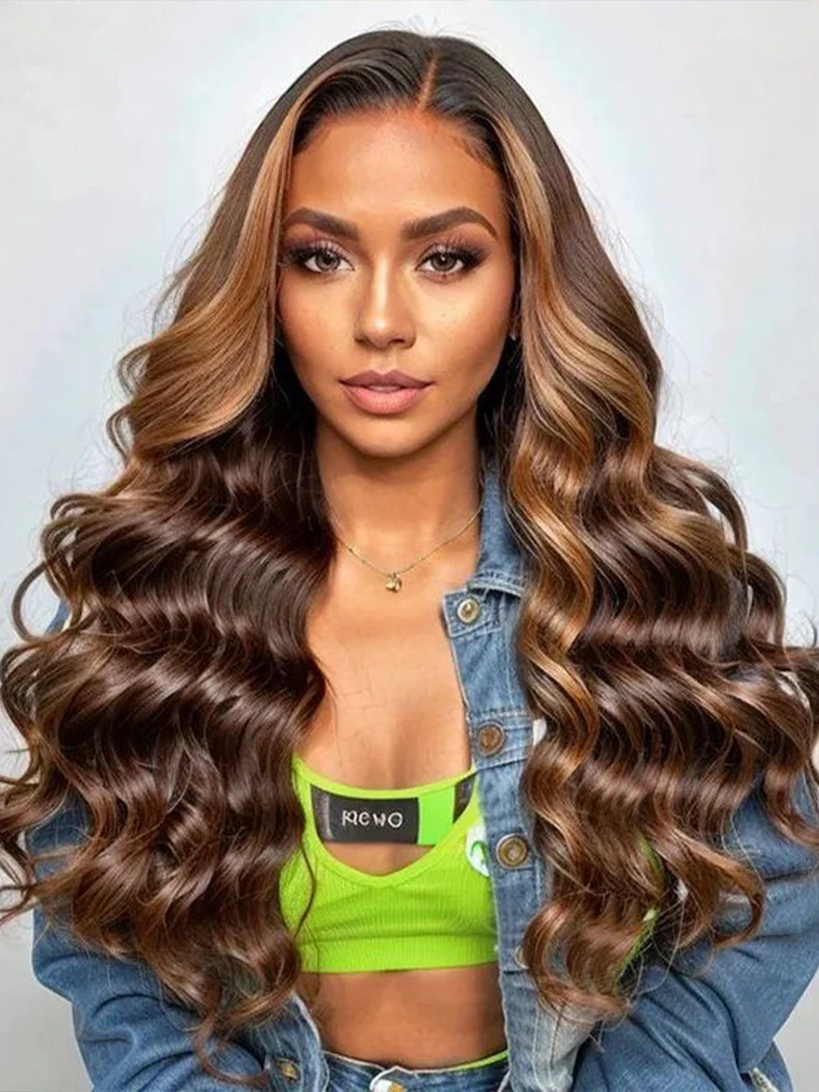 200% Dichte 13x6 Highlight HD Lace Frontal Perücke aus Echthaar, Body Wave, 46 Zoll, Ombre gefärbt, Lace Front Perücken für Frauen, brasilianische, vorgezupfte Highlight Echthaarperücken für Frauen,
