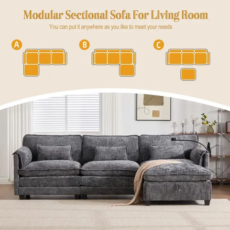 Sofa modułowa typu cloud couch do salonu, nowoczesna sofa w kształcie litery L z szenili, wygodny modułowy kanapowy zestaw do spania z ruchomymi elementami.