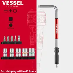Vessel 2Way L Type 1/4 Hexagonal Screwdriver Bit 90° Dual Head Handle 6.35mm Wrench Slide Back and Forward Rotatable Handle