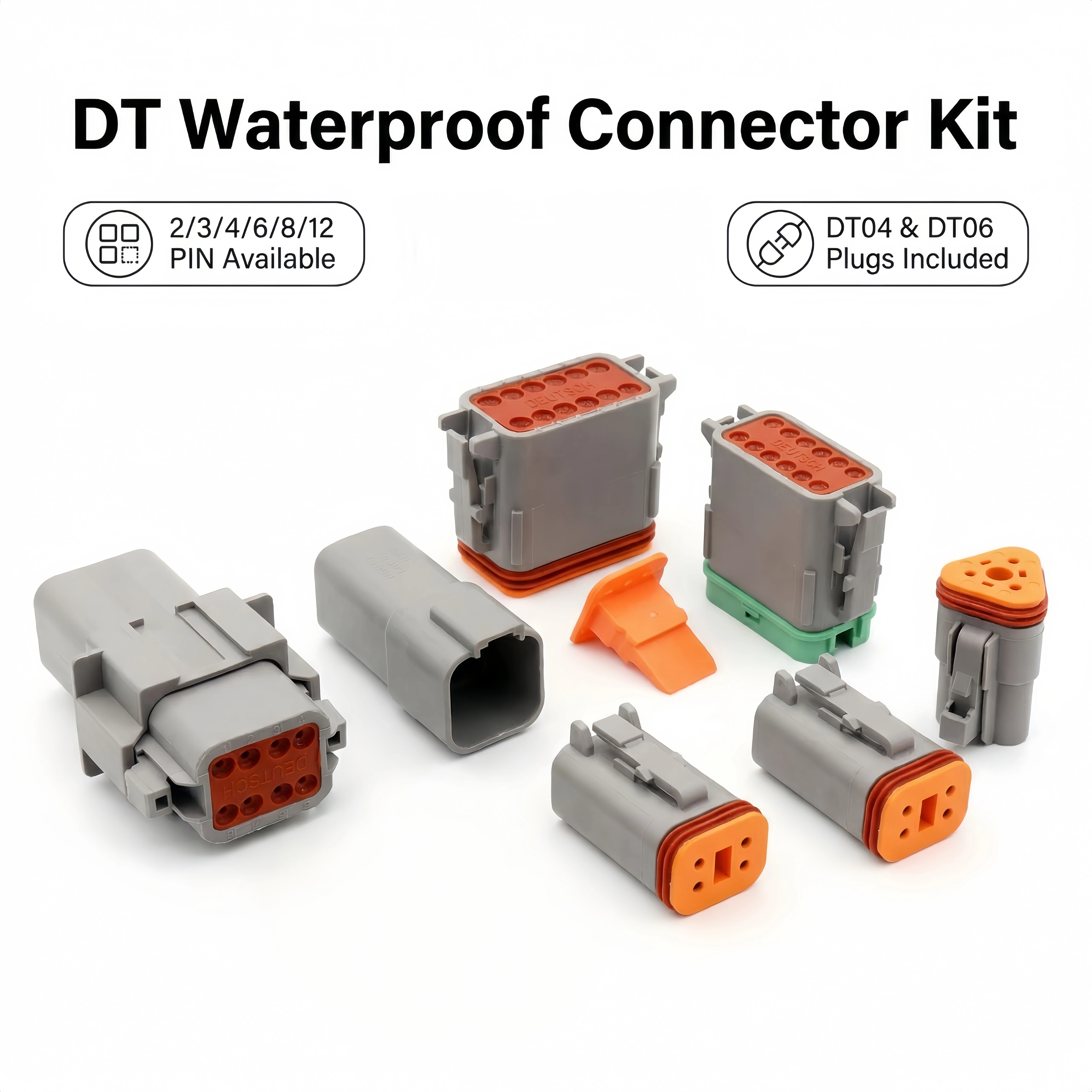 1 Set Deutsch Type Automotive Connector DT06-4P DT04-4S, 2/3/4/6/8/12Pin Waterproof Wiring Harness Terminal Block