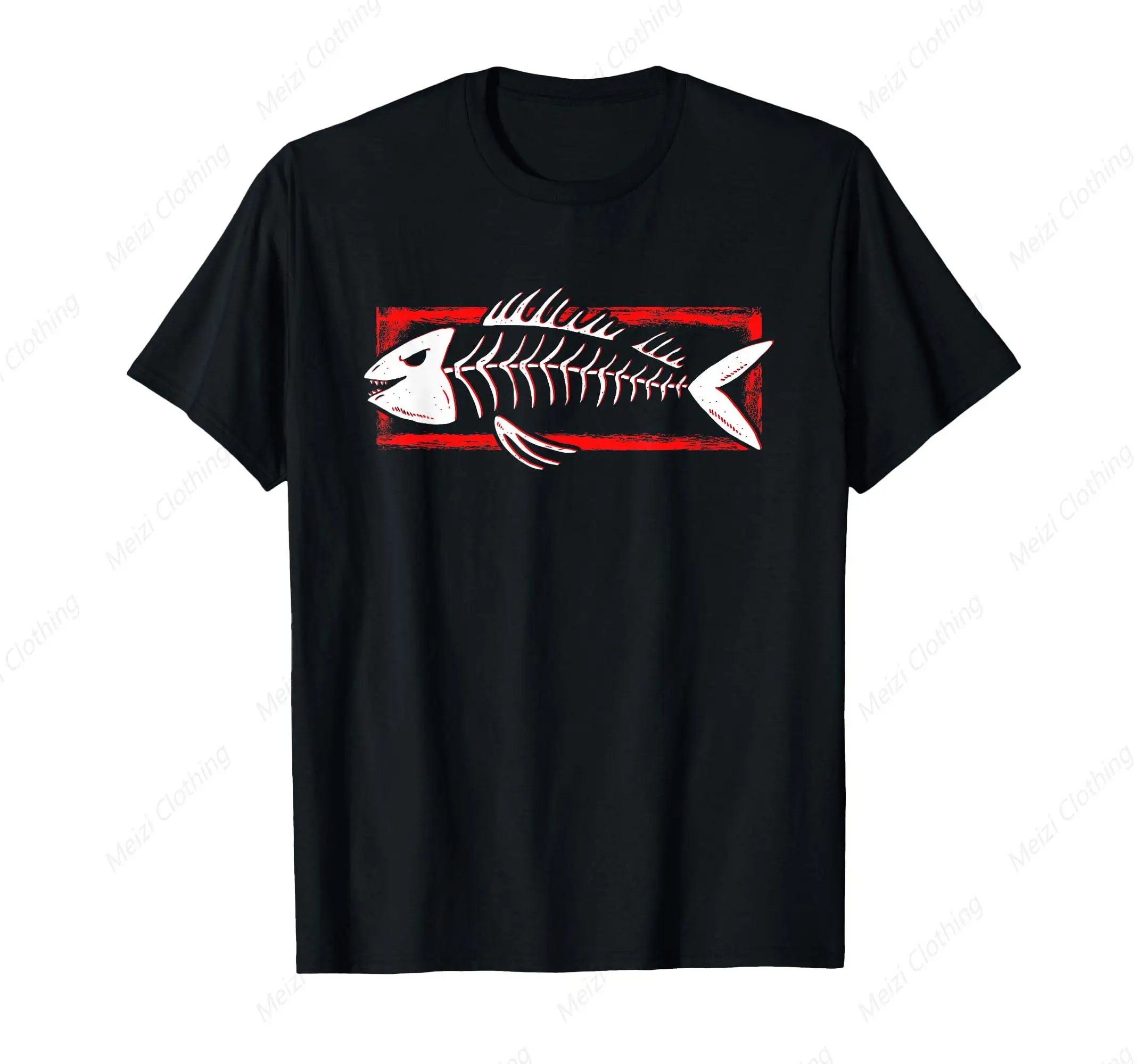 Fun Fish Bone Hip Hop Street T-shirt Fashion Personalized Short Sleeve Men's and Women's Cotton Casual T-shirts