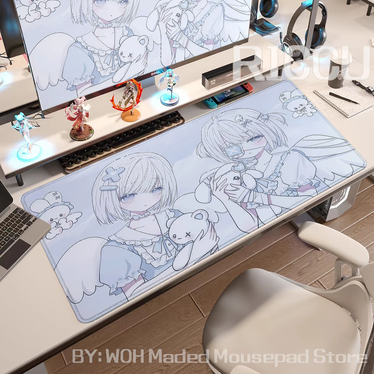 Cartoon Girl Mouse Pad XXL Non-slip Office Computer Desk Mat Blue Angel Girly Cute Mousepad Extended Tablepad Gaming accessories