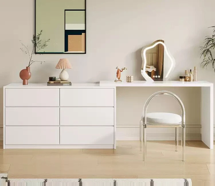 

Комод из цельного дерева, встроенный комод и шкаф, простой современный комод, кремовый стиль, небольшой столик для макияжа, легкая роскошная прикроватная тумбочка.