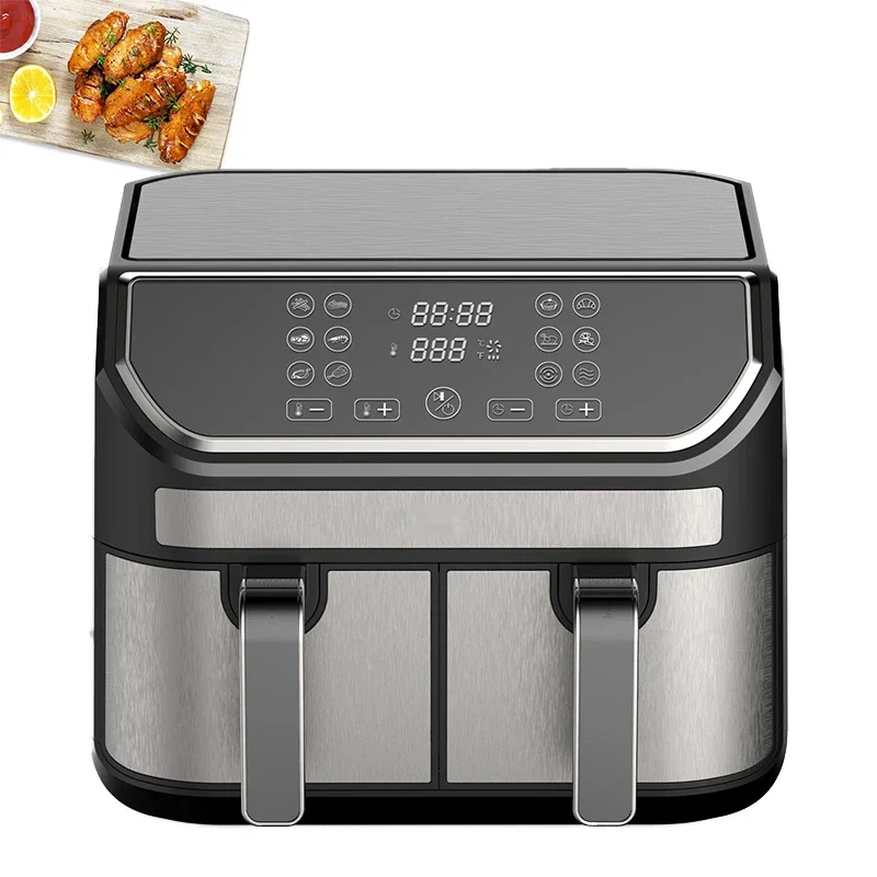 New Double Air Fryer With Dual Basket Smart Multi Function Two Dual Zone 2 Basket 9L Quart Air Fryer