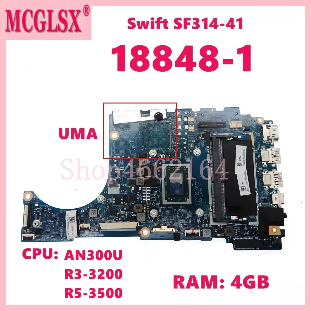 

18848-1 With AN300U R3-3200 R5-3500 CPU 4GB-RAM Laptop Motherboard For Acer Swift 3 SF314-41 SF314-41G Notebook Mainboard