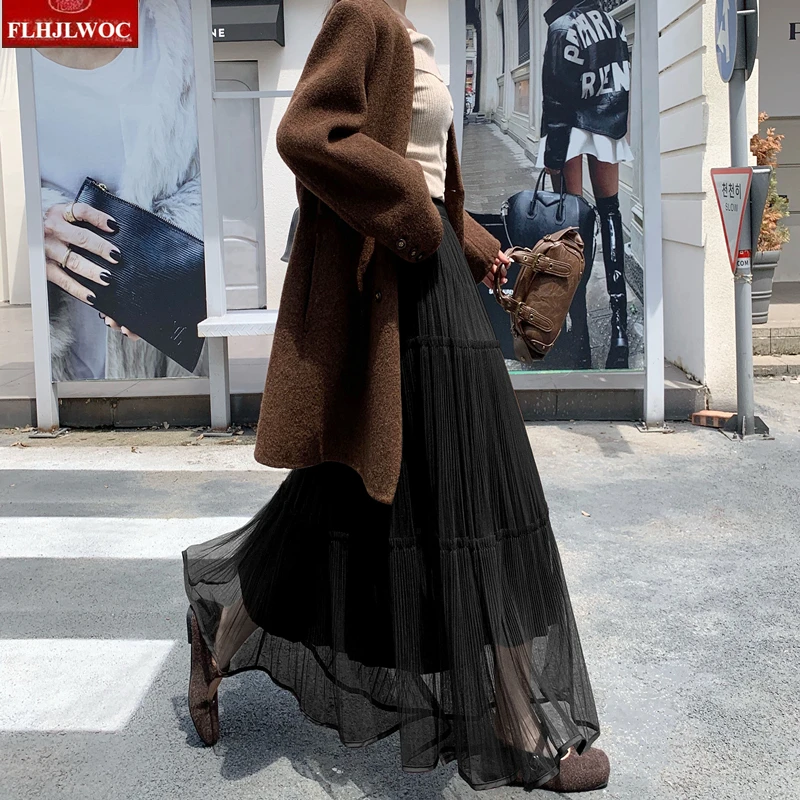 Wełniane spódnice z siateczki Nowy Rok 2025 Jesień Zima Podstawy Damskie Urocze Słodkie Dziewczęce Japoński Styl Preppy Retro Vintage Długa Plisowana Spódnica