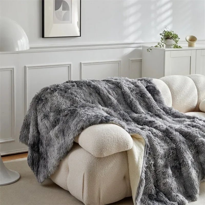 Double Mink Fleece Lamb Fleece Cotton Blanket Coral Fleece Ice Cream Long Hair Blanket Solid Color Simple Sofa Blanket