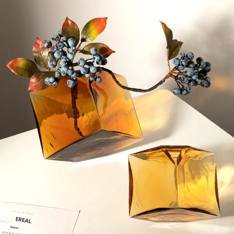 for Concave Rubik's Cube Hydroponic Glass Vase Home Soft Flower Arrangement Crafts Geometric Vase Ornament Stained Glass