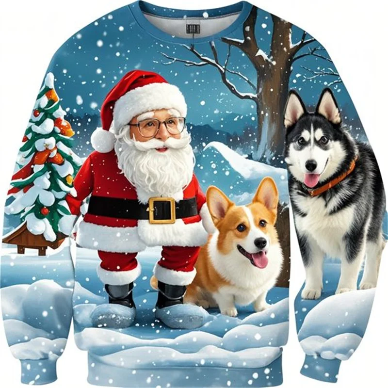 Santa Claus Sheepdog Corgi Sweatshirts For Men Women Kid Christmas Clothes Overszize Harajuku Pullover Casual Sports Tracksuits