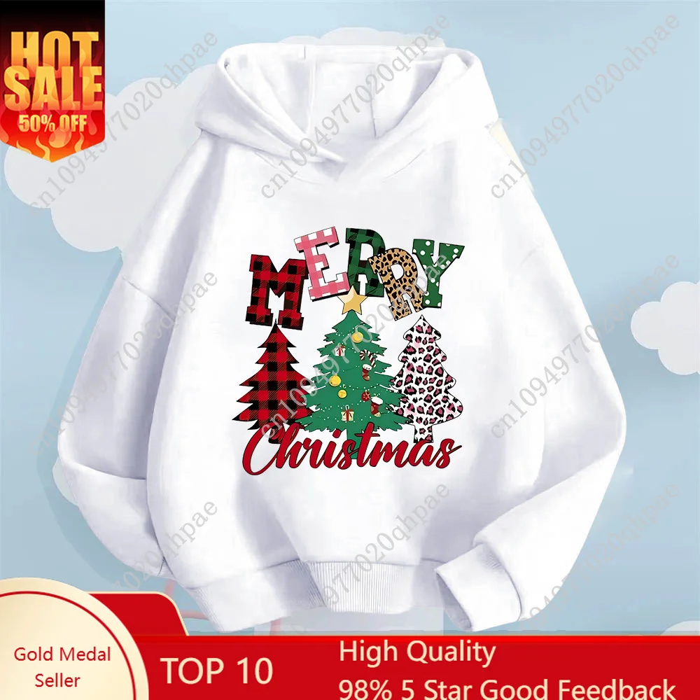 

Creative Christmas tree pattern printed children's sports autumn and winter fashion hooded sweatshirt for boys and girls