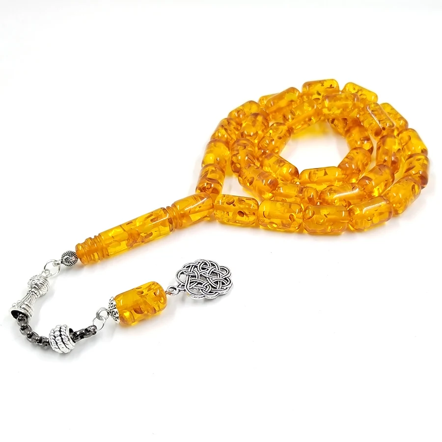 

Tasbih yellow resin Muslim rosary metal tassel Islamic Arabic Fashion bracelet 33 45 51 99 100 prayer beads misbaha