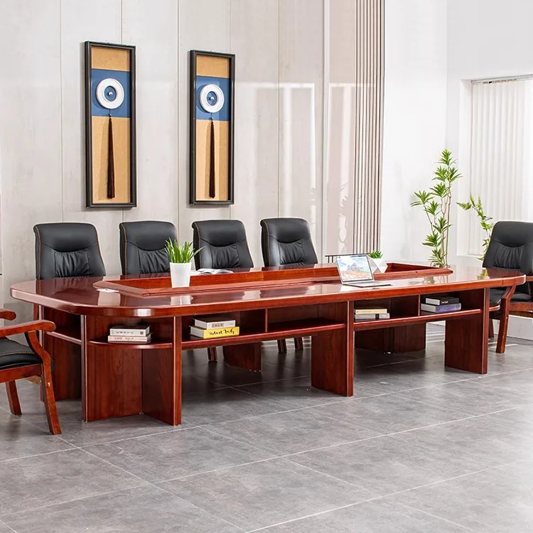 Long table solid wood sticker multi-person negotiation table government party building meeting room table and chair combination