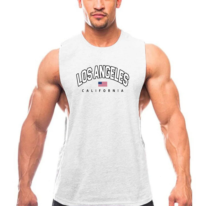 

Los Angeles California USA City Retro Print Gym Fitness Tank Tops Cotton Breathable Mens Bodybuilding Muscle Sleeveless Shirts