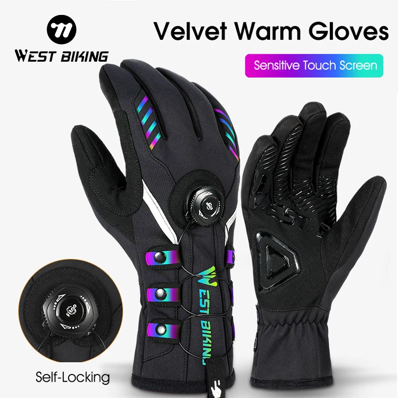 

WEST BIKING Autumn&Winter Cycling Gloves Self-locking System Bike Gloves Touch Screen Waterproof Bicycle Mitts Cycling Equipment