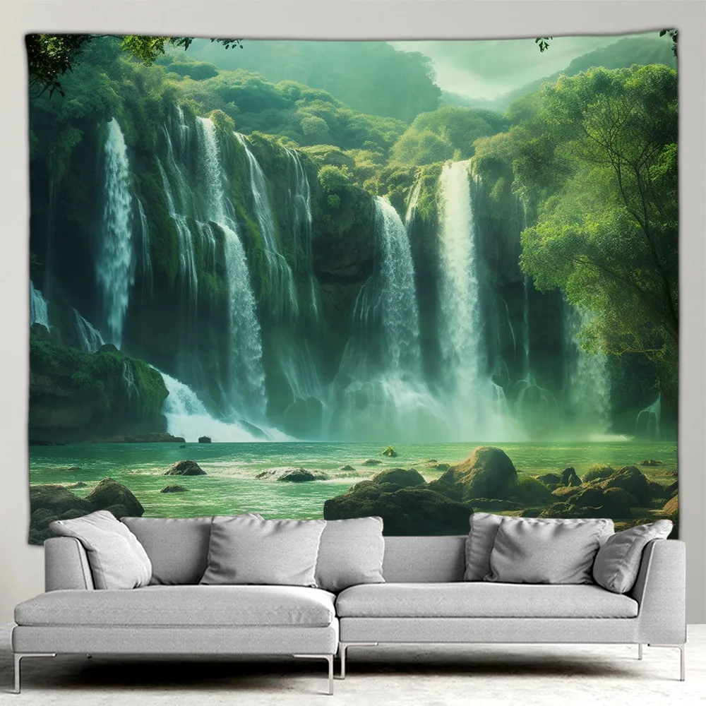 Outdoor Garden Poster Forest Waterfall Landscape Tapestry Tropical Plants Landscape Home Patio Wall Hanging Art Decor Mural