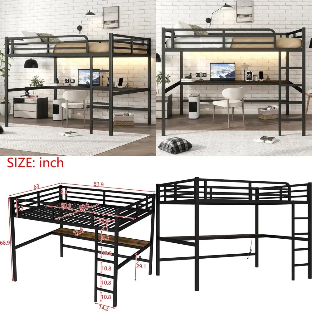 Queen Size Bellemave Loft Bed with Desk, Suitable for Adults, Kids, and