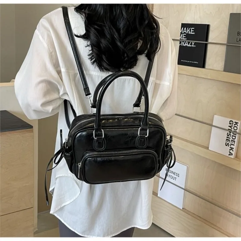 JIAERDI Vintage Silver Backpack Women Hot Girls Bow Zipper Handle Mini Backpacks Female Retro Preppy Style Y2k Mochila Aesthetic