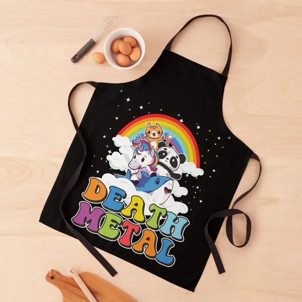 

Funny Death Metal Animals Cute Unicorn Rainbow Apron Hairdressing kitchen clothes Apron