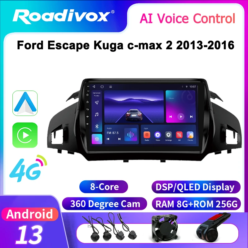 roadivox Android Car Radio for Ford Escape Kuga c-max 2 2013-2016 GPS Navigation Video Stereo Screen Multimedia Player Carplay