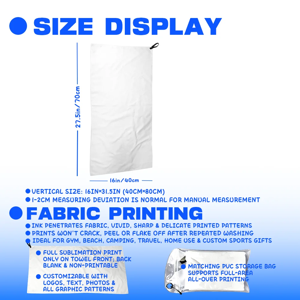 Custom Logo Text Microfiber Vertical Quick Dry Travel Towel With Storage Bag Personalized Gift For Camping Beach Sports Lovers