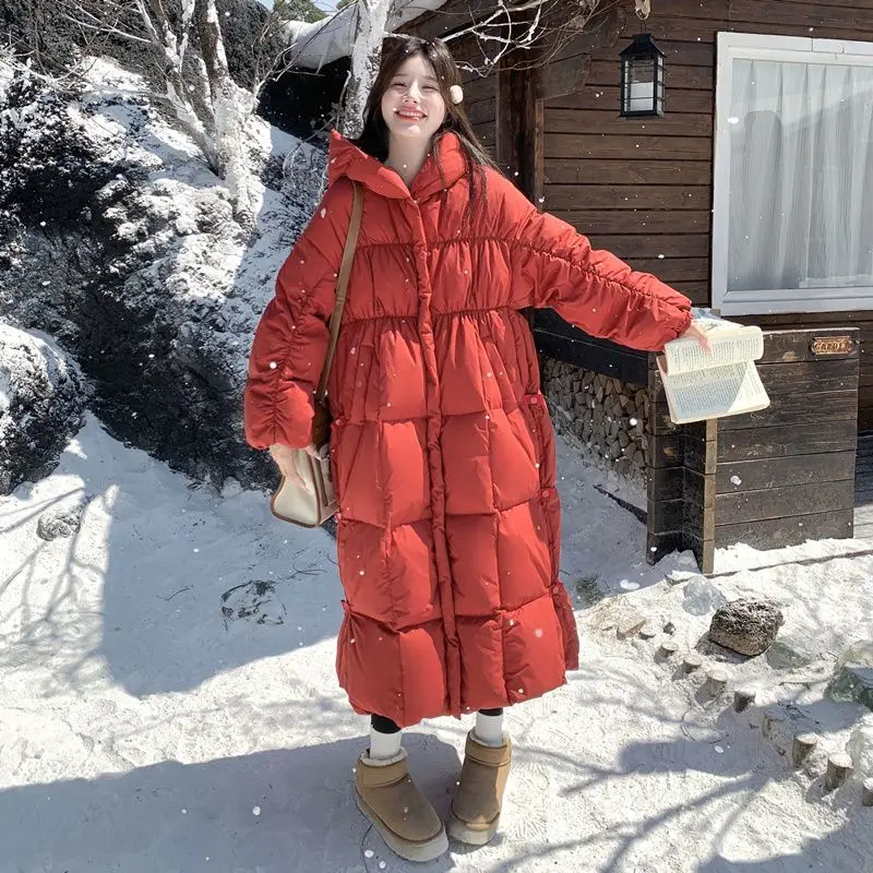 冬用ユーロ新作レディースダウンジャケット通勤用フード付きスプライシングハイストリート暖かいダウンジャケット