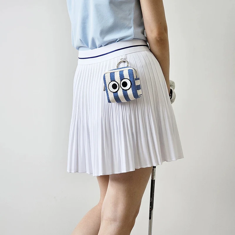 韓国風ゴルフボールバッグ-大きな目模様のストライプ布地表面-ゴルフアクセサリーバッグ-4色展開-スポーツフィットネスファン用品