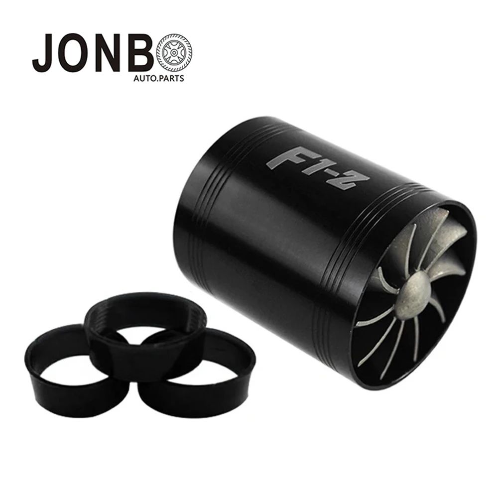 JONBO Car Turbine Supercharger kit F1-Z Double Turbine Turbo Charger Air Intake Gas Fuel Saver Fan for Air Intake Hose 65-74mm