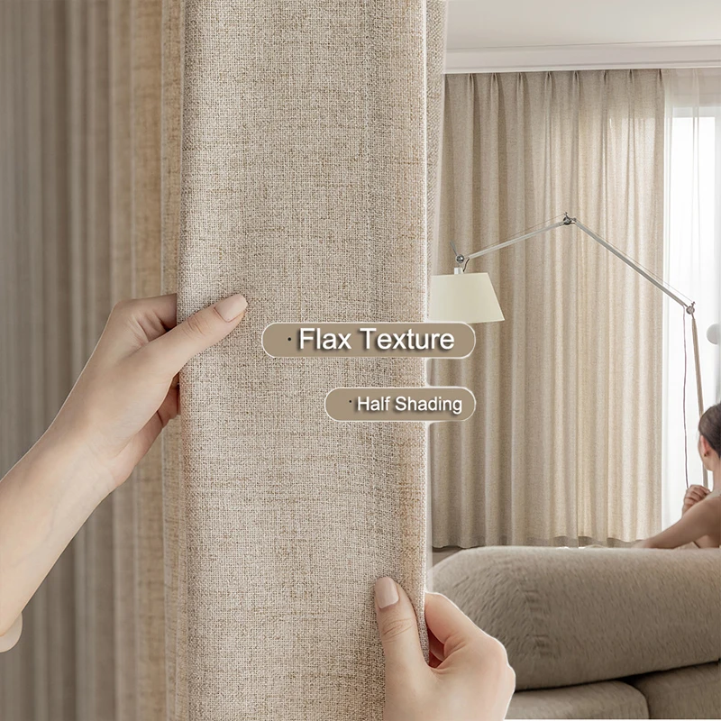 

1PC American Retro Imitation Linen Half Sheer Curtains Light Coffee Dustproof Partition Privacy Curtain For Living Room Bedroom