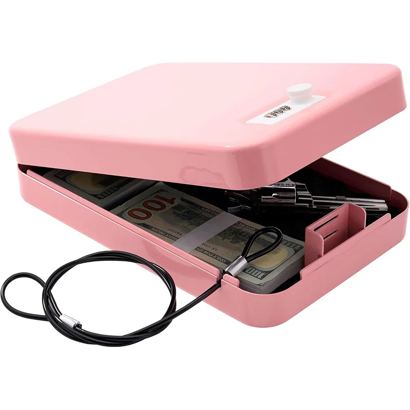 Portable Pistol Box Car Jewelry Cash Safe with Steel Cable L290xW190xH63mm