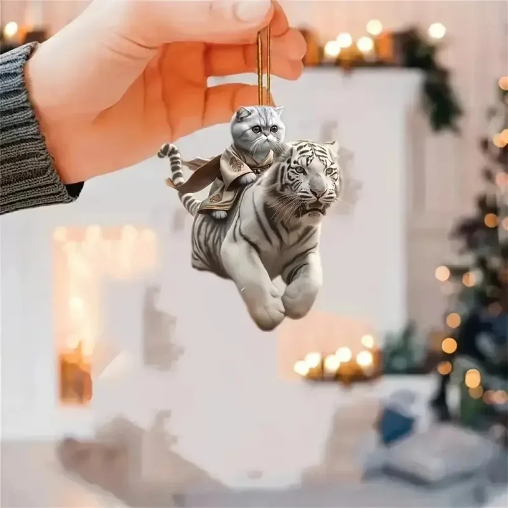 Cute 2D Simulation Cat Mirror Pendant, Funny Car Hanging Ornament with Chain for Car Interior Decoration