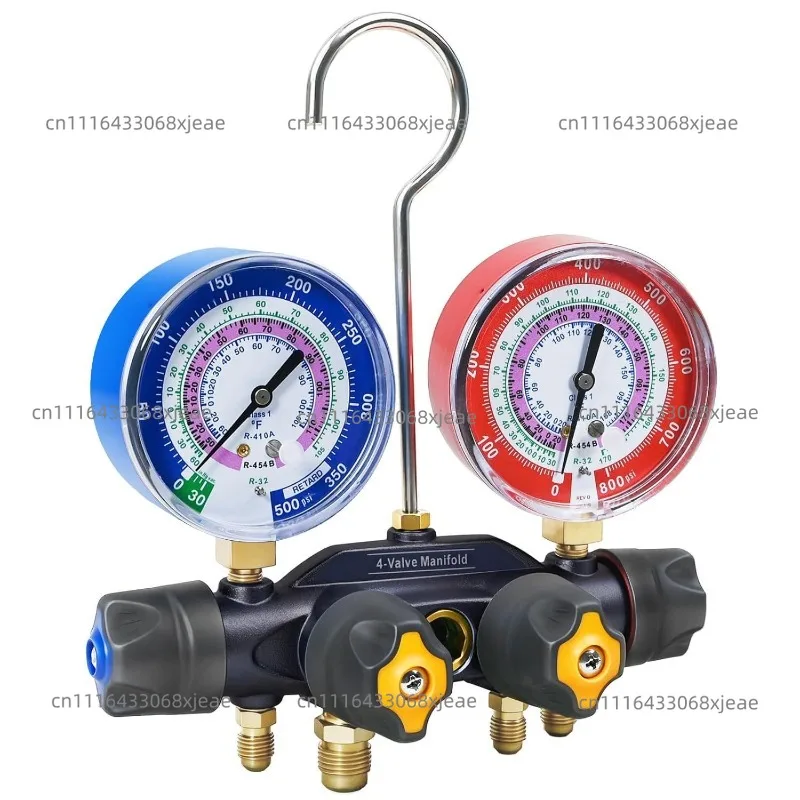 4 Valves Manifold Gauge  Air Conditioning Pressure Gauge Refrigeration System Maintenance