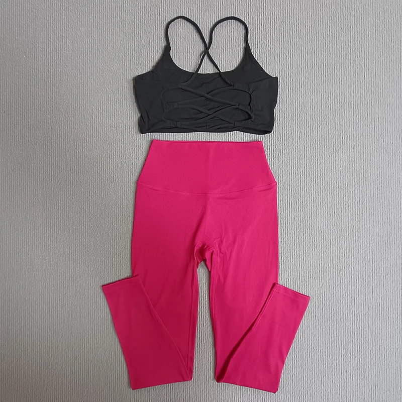 

There is Multiple Pretty Bright Colors Yoga Trouser Match Classic Black Cross Back Backless Soft Fabric Bra Yoga Gym Sport Pant