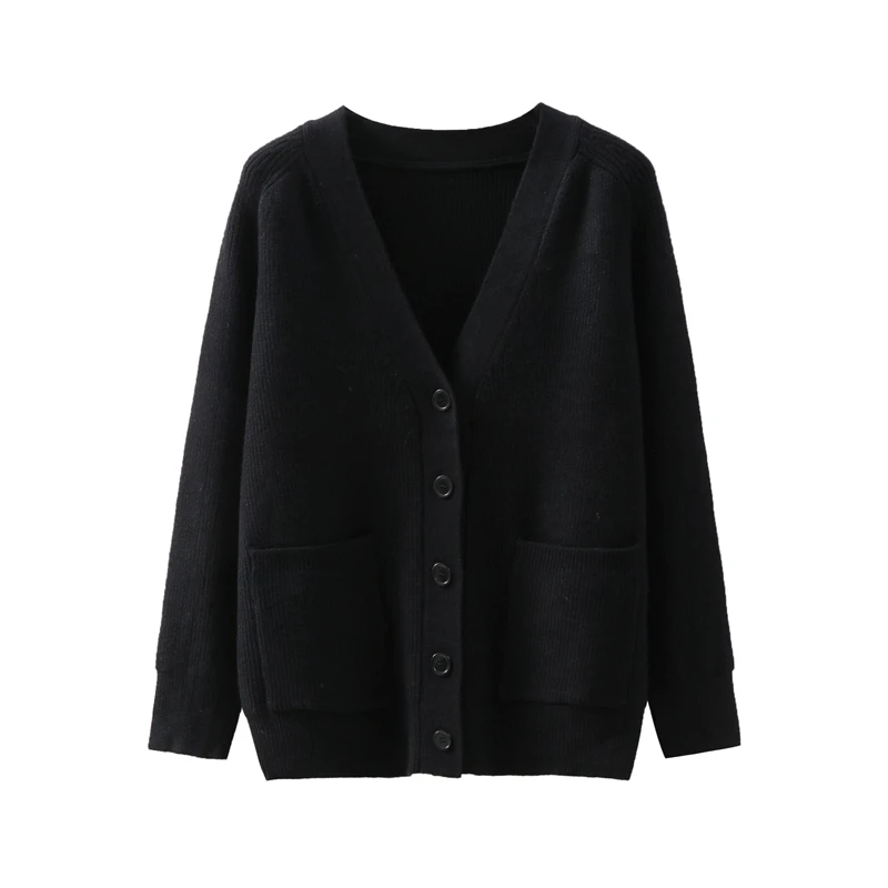 Autunno e inverno da donna sciolto scollo a V stile pigro giacca maglione di media lunghezza cardigan stile delicato temperamento versatile