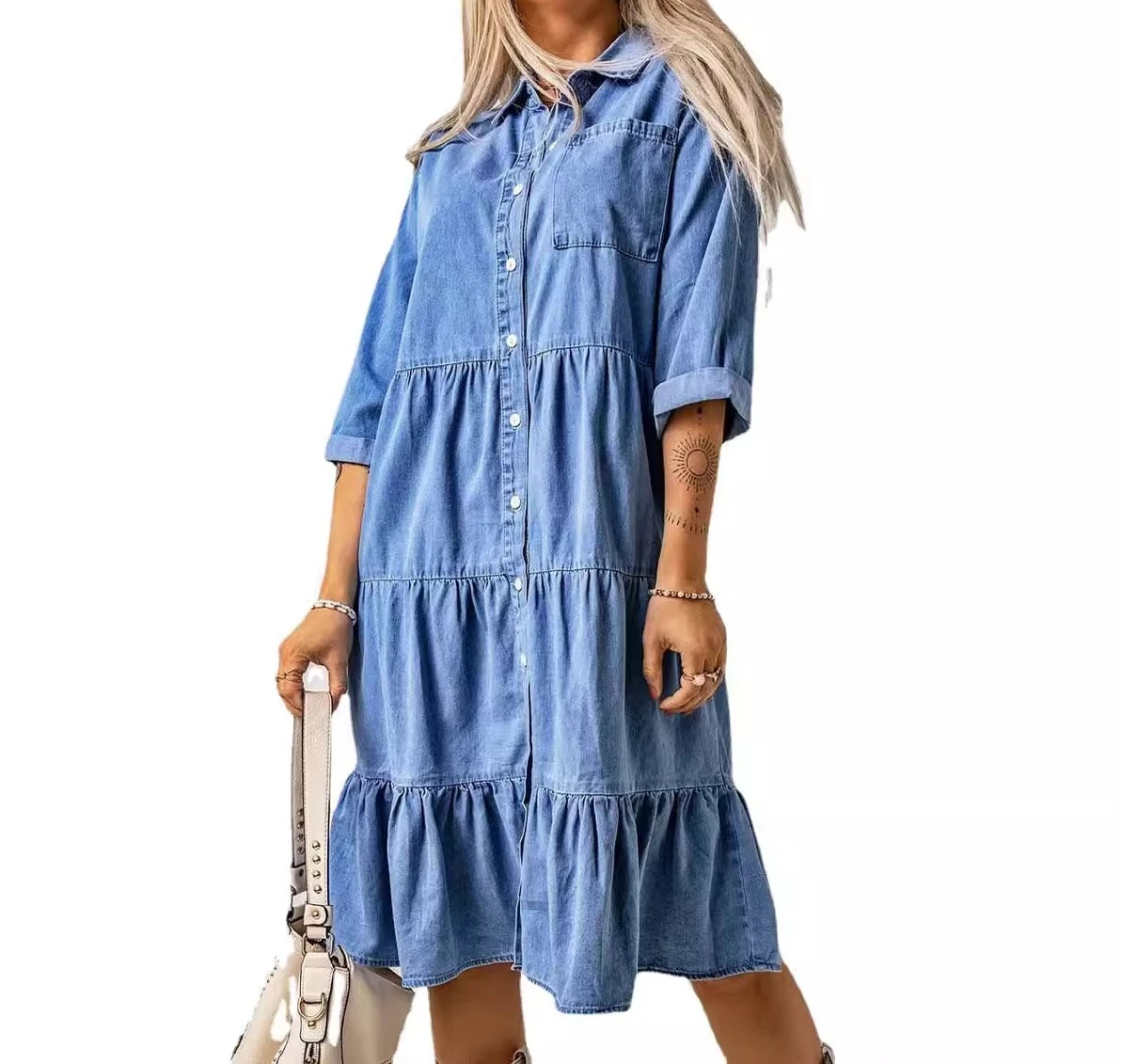 2025 Women's New Spring/summer Dress Denim Button Down Shirt