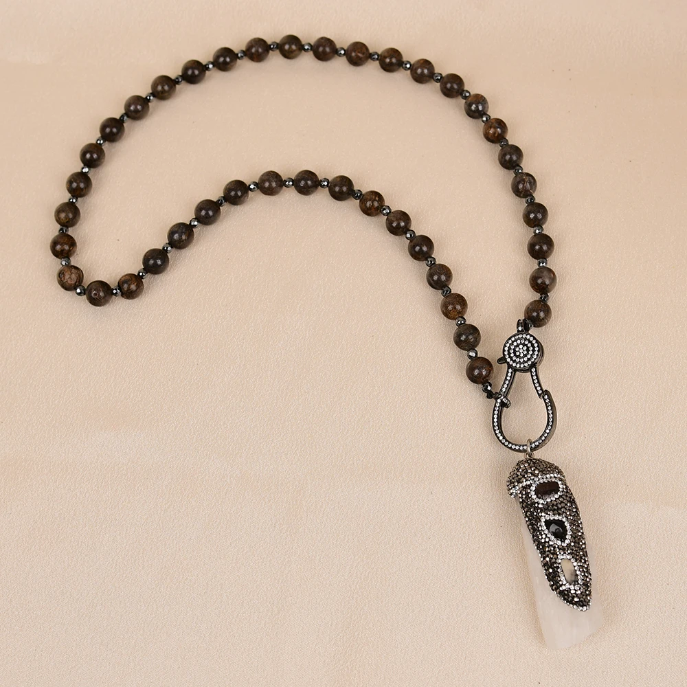 APDGG NO137 Handmade Long Natural Mix Stone Jasper White Quartz Pendant Gems Necklace