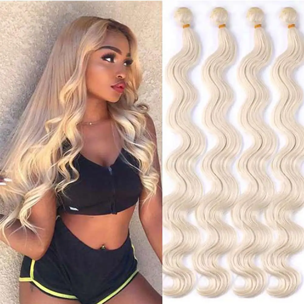 Body Wave Bundles Brazilian Hair Weaving Soft Natural Synthetic Hair Extensions 613 Blonde Body Wave Top Quality Thick Hair