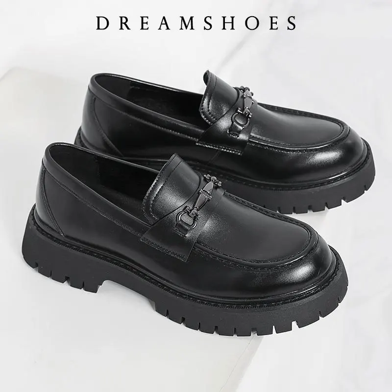 

British Style Metal Buckle Loafers Men Thick-soled Wedding Shoes New Formal Business Comfort Shoes Slip-on Leather Casual Shoes