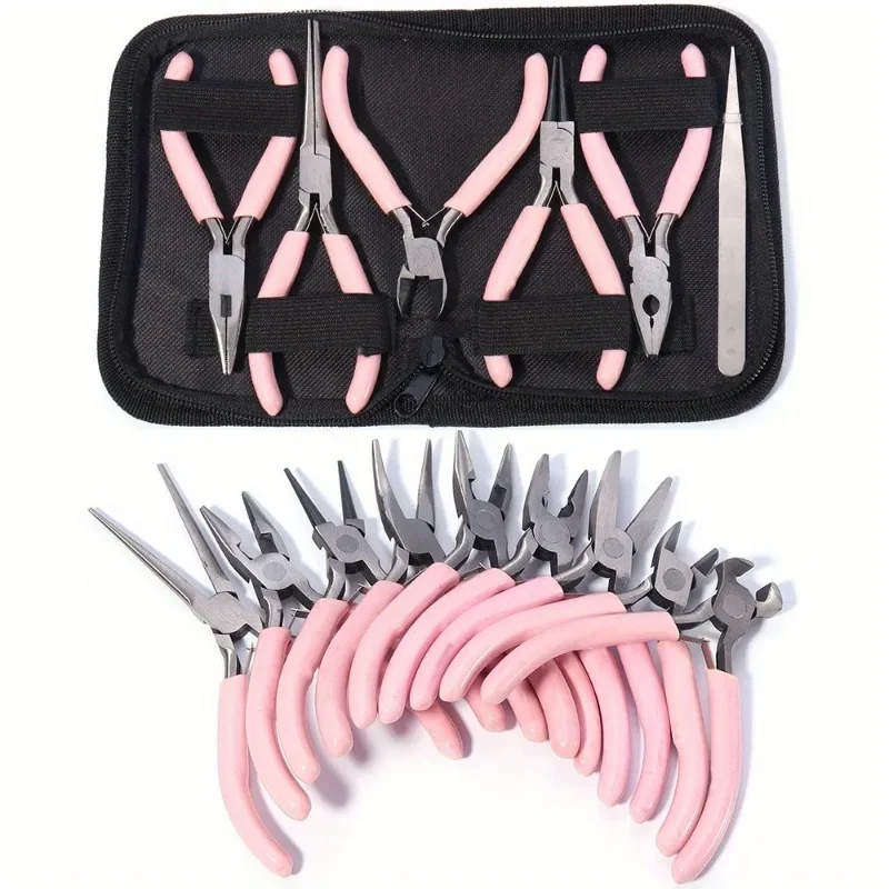 6Pcs/Set DIY Jewelry Making Tool Stainless Steel Jump Ring Pliers Round Circle Bead Plier for Opening and Closing Finger Jewelry
