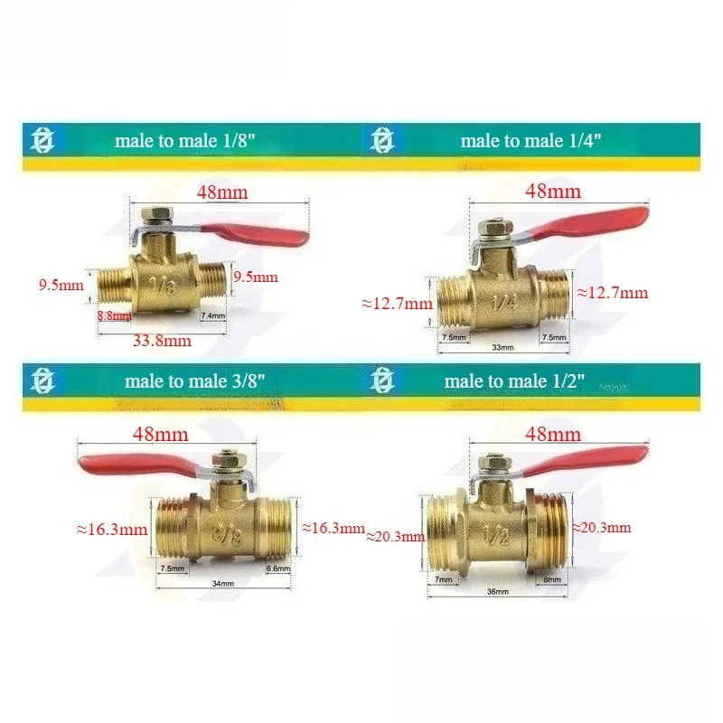 ข้อต่อวาล์วบอลทองเหลืองขนาดเล็ก 1/8 นิ้ว 1/4 นิ้ว 3/8 นิ้ว 1/2 นิ้ว เกลียวใน/เกลียวนอก ข้อต่อทองเหลืองสำหรับท่อทองแดง