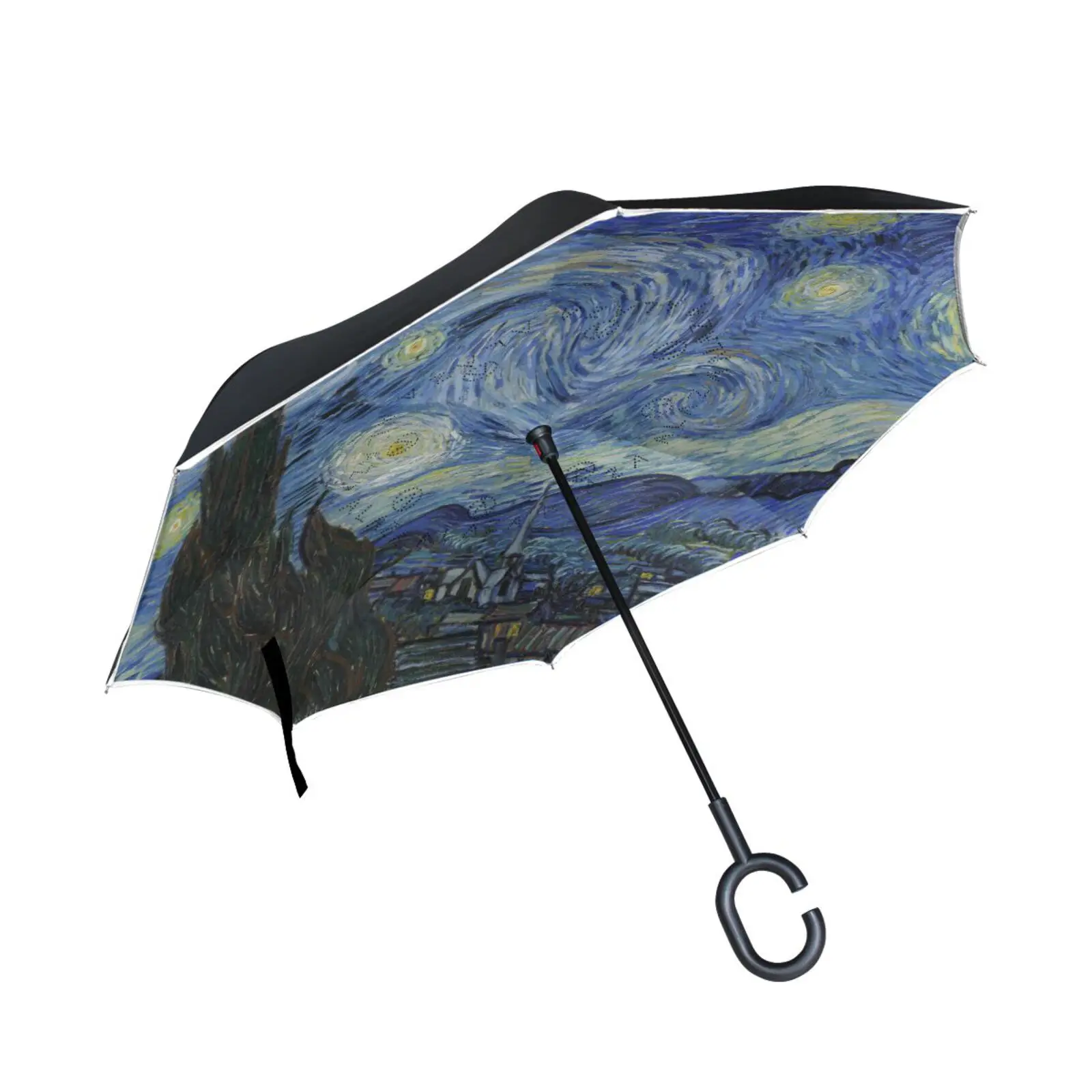 

Van Gogh Starry Night Reverse Umbrella Male Windproof Double Layer Inverted Rain Umbrella Parasol For Car Long Handle Self Stand