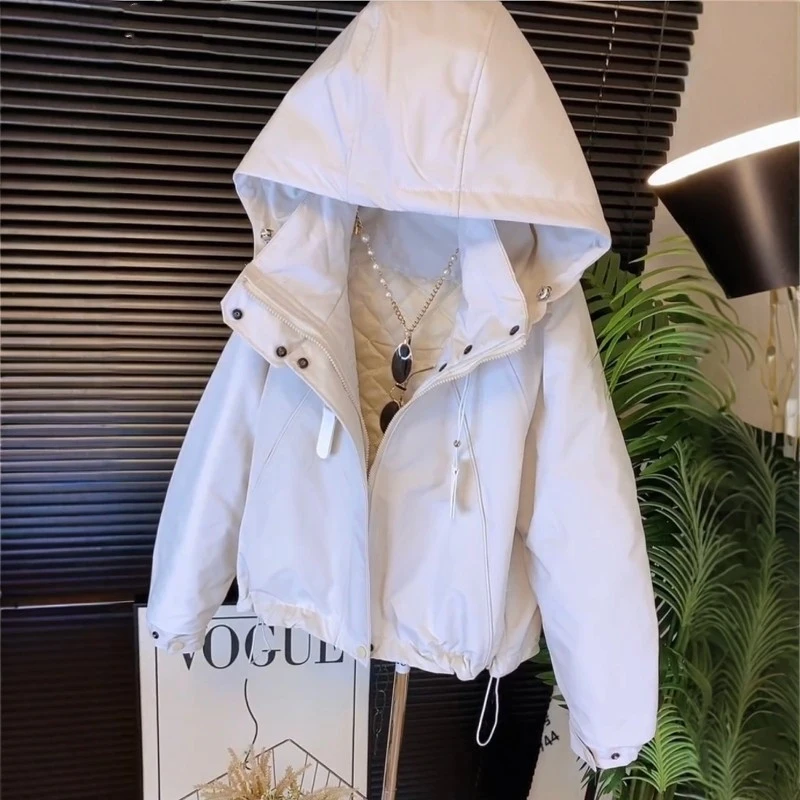 Cozy Women Pink Hooded Jacket Quilted Lining Coat Zip Up Long Sleeve Drawstring Hem Winter Warm Preppy Trendy Outerwear Top