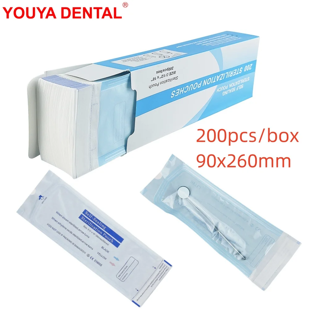 90x260mm Dental Sterilization Bags 200pcs/Box Disposable Self-Sealing Dentistry Sterilization Pouches Storage Bag Dentist Tools