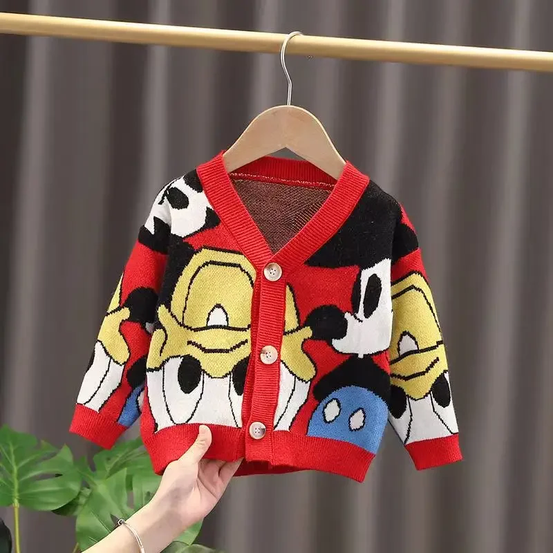 Baby Boys Girls Sweaters Mickey Mouse Autumn Casual Toddler Long Sleeves Knitwear Jackets Winter Children Knitted Pajama Tops