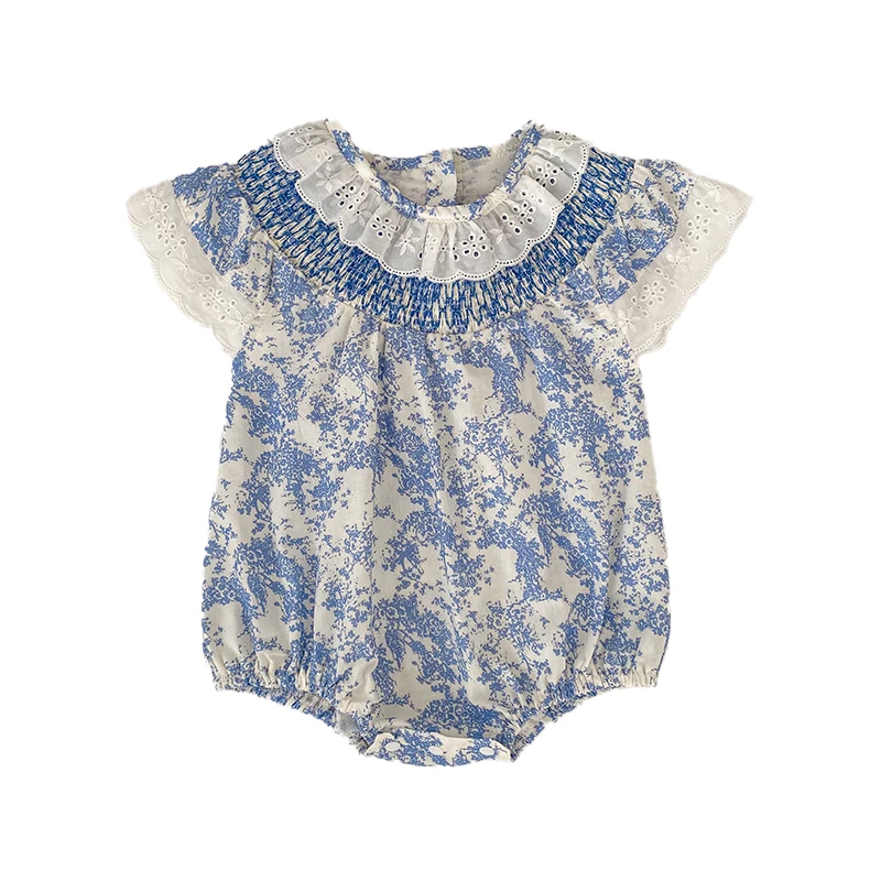 2026 Neuer Sommer Neugeborenen Baby Mädchen Strampler 0-24M Baby Mädchen Flatterärmel Baumwolle Mädchen Blumen Wickel-Baby-Mädchen-Strampler – Detail 14