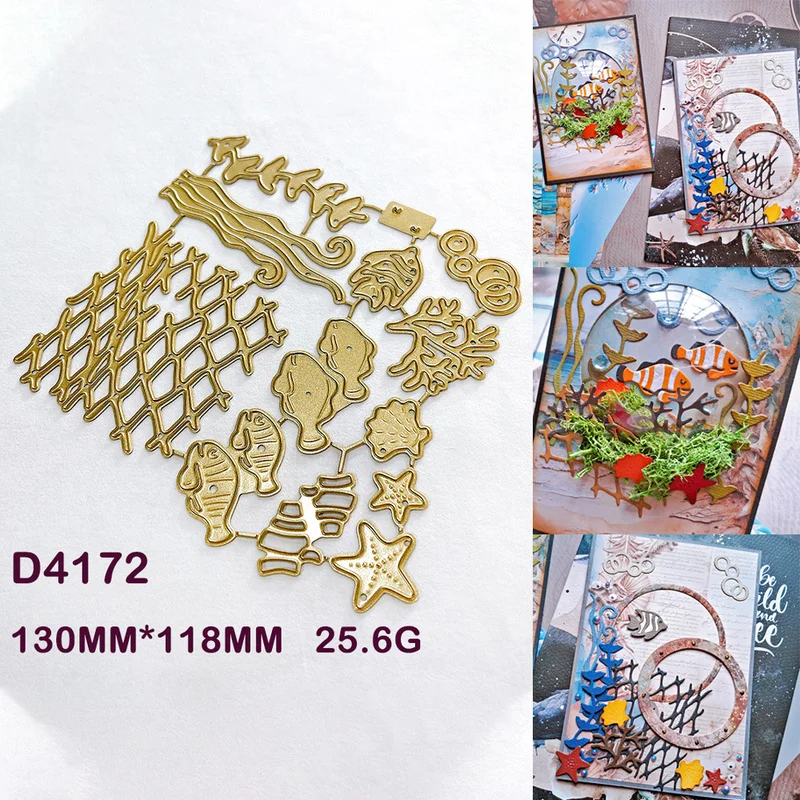 Ocean Fish Seaweed Starfish Net Stencil Metal Cutting Dies DIY Scrapbooking Embossing Paper Greeting Card Craft Template